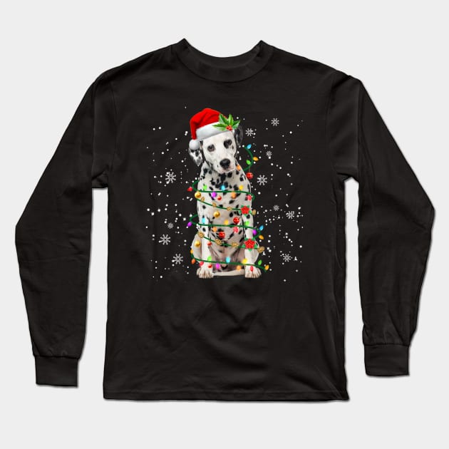 Santa Dalmatian Christmas Tree Light Long Sleeve T-Shirt by bienvaem